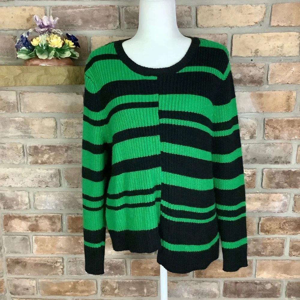 NINE WEST Striped Asymmetrical Knit Sweater SZ-L - Picture 1 of 9